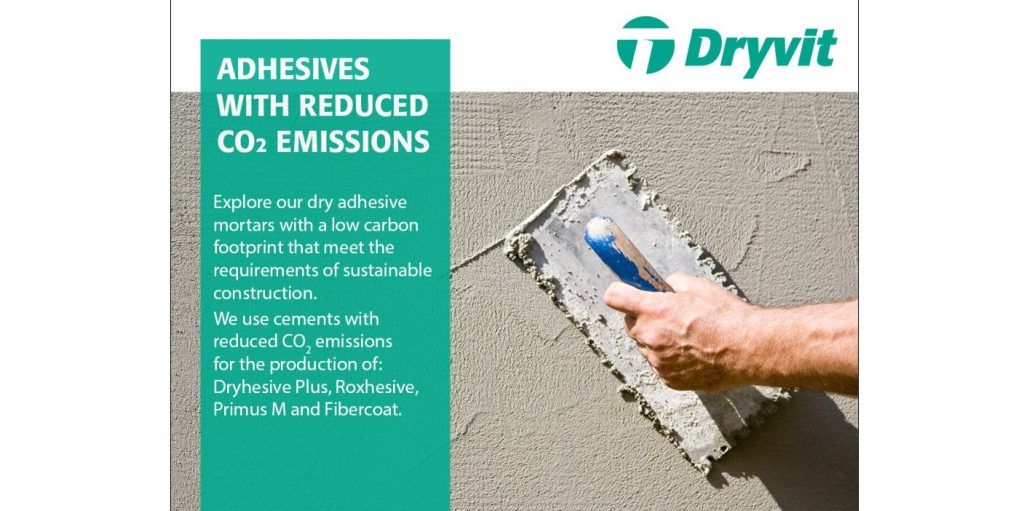 Green technologies in construction. Dryvit uses cement with reduced CO2 emissions to produce dry adhesive mortars.